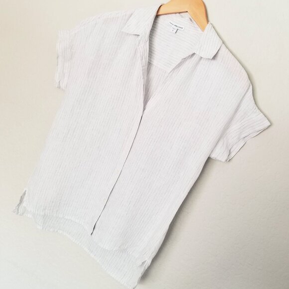 James Perse 100% Linen Striped Short Cap Sleeve Button Up Shirt White 0 XS $185 - Picture 15 of 16